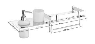 Plantex Stainless Steel 4in1 Multipurpose Bathroom Shelf/Bathroom Steel Rack with Tumbler Holder, Towel Rod and Liquid Soap Dispenser Chrome (18x5 inches)