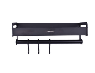 Plantex Aluminium Multipurpose Bathroom Shelf with Towel Rod with movable Hooks/Bathroom Shelf Rack/Organizer for Bathroom Accessories - Wall Mount (Black)