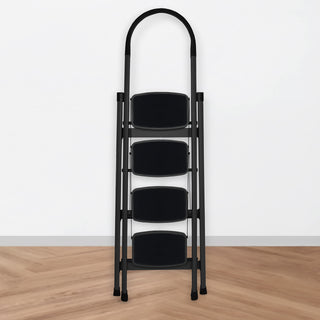 Primax 4-Step Ladder for Home - Wide Anti Skid Step Foldable Ladder | Capacity Upto 150 Kg (Black)