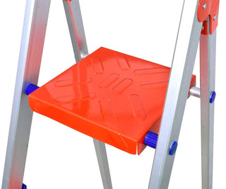 Plantex Classic 4 Step Foldable Aluminium Ladder for Home Use/Step Ladder (Orange & Silver)