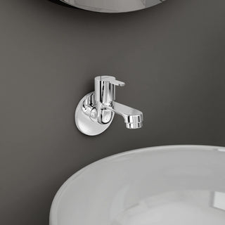 Plantex Pure Brass Bib Cock Water Tap with Teflon Tape & Brass Wall Flange/Quarter Turn Wash Basin Tap/Tap for Washing Machine/Garden Tap/Wall Mounted Wash Basin taps/Bathroom Tap-(FLO-801-Chrome)