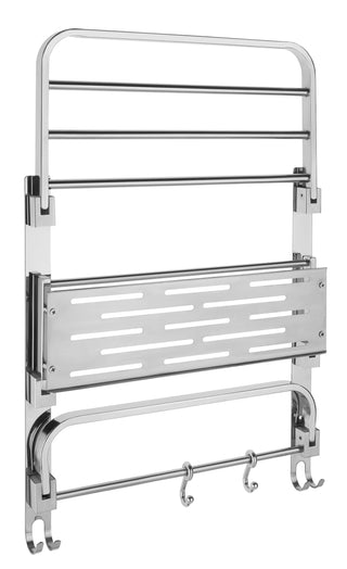 Plantex 304 Grade Stainless Steel Folding Multipurpose 3-Tier Bathroom Shelf/Towel Rack/Towel Rod with Hooks/Bathroom Accessories Wall-Mount (Chrome)