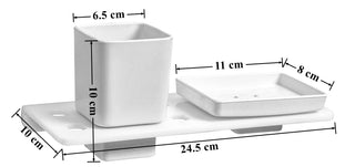 Plantex 5mm Acrylic and ABS Plastic 2in1 Soap Dish/Holder/Stands with Tumbler Holder/Tooth Brush Holder/Bathroom Accessories - Wall Mount (White)