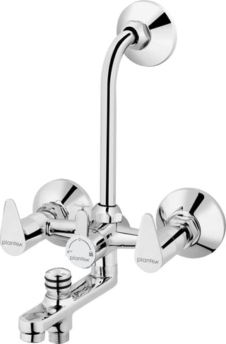 Plantex Pure Brass PAC-1819 3 in 1 Wall Mixer with Bend for Arrangement of Overhead and Telephonic Shower for Bathroom with Brass Wall Flange & Teflon Tape (Mirror-Chrome Finish)