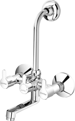 Plantex Pure Brass 2 in 1 Wall Mixer L-Bend Provision for Overhead Shower with Brass Wall Flange & Teflon Tape/Mixer tap for bathroom (FLO-818-Mirror Chrome)