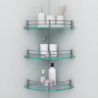 Plantex Bathroom Shelf/Bathroom Corner Organizer Shelf/Transparent Glass Corner Shelf for Living Room (9x9 Inches - Pack of 3)