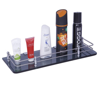 Planet Deluxe Glass Shelf for Bathroom/Wall Shelf/Bathroom Storage Shelf(15x6 Inches-Black)