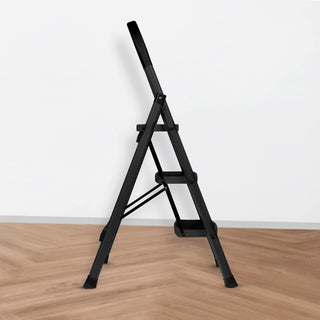 Primax 3-Step Ladder for Home | Wide Anti Skid Step Foldable Ladder | Multipurpose Heavy-Duty Ladder (Black)