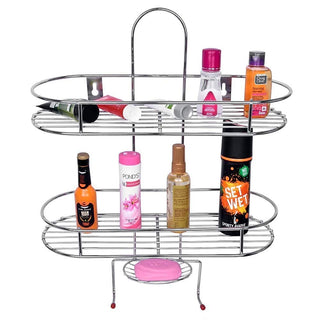 Plantex Stainless Steel 5in1 Multipurpose Bathroom Shelf/Shower Caddy/Bathroom Storage Shelf/Soap Holder/Stand/Bathroom Accessories(Oval-Chrome Silver)