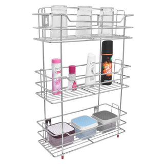 Plantex Stainless Steel Multipurpose 3 Tier Kitchen Rack/Storage Shelf/Dish Rack/Storage Rack for Kitchen (Chrome)