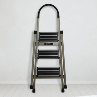 Plantex Ladder for Home-Foldable Aluminium 3 Step Ladder-Wide Anti Skid Steps (Anodize Coated-Gold)