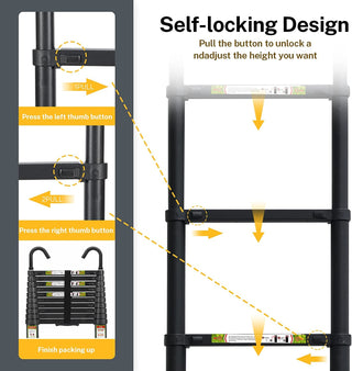 Plantex Heavy-Duty Black Aluminum Extension Telescopic Ladder with Hooks/Portable and Compact Foldable Ladder-EN131 Certified (3.2Meter/10.5 Feet)