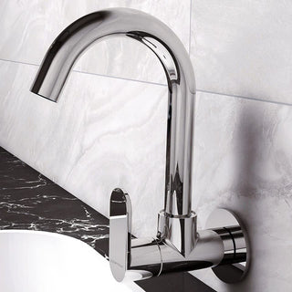 Plantex Pure Brass ORN-210 Sink Cock with (360 Degree) Swivel Spout/Single Lever Sink Tap for Kitchen Faucet with Teflon Tape & Wall Flange - Wall Mount (Mirror-Chrome Finish)