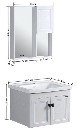 Plantex Aluminum Bathroom Vanity Cabinet Set/Glass Mirror Cabinet/Ceramic Basin for Bathroom - Pack of 1 (White)