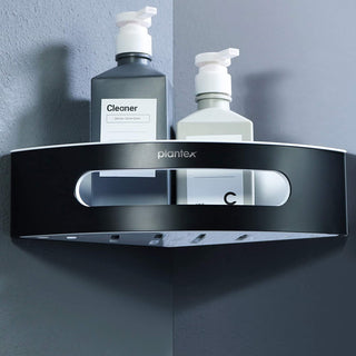 Plantex Corner Shelf for Bathroom/304 Grade Stainless Steel Bathroom Shelf for Wall Corner/Bathroom Accessories Holder (Black & White, 9x9 inches)