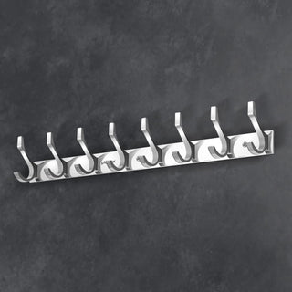 Plantex Aluminium Cloth Hanger Wall Mounted with 8 Hooks for Bathroom/Kitchen - Cloth Hanger/Towel Hanger/Keys Holder - Pack of 2 (8 Hooks, Chrome)