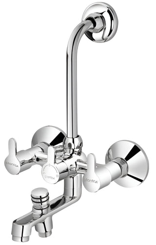 Plantex Pure Brass FLO-819, 3 in 1 Wall Mixer with Telephonic Bend for Arrangement of Overhead and Telephonic Shower for Bathroom with Brass Wall Flange & Teflon Tape (Mirror-Chrome Finish)