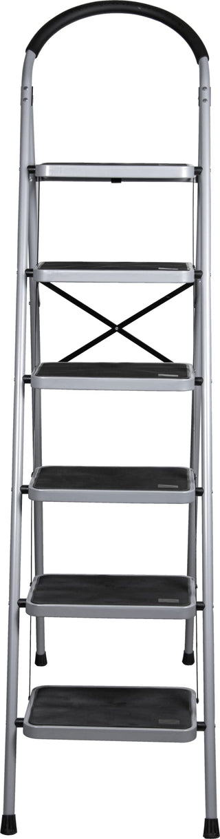 Plantex Heavy Steel Folding Ladder for Home - Wide 6 Anti Skid Steps (Black & Silver)