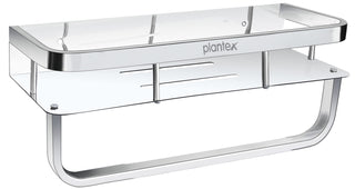 Plantex 304 Grade Stainless Steel Bathroom Shelf with Towel Holder for Wall/Kitchen Shelf/Bathroom Shelf and Rack/Bathroom Accessories - (12X5 Inches-Chrome)