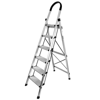 Plantex Premium 6 Step Folding Aluminium Ladder for Home Use/Wide Anti Skid Step Ladder(Anodize-Silver)