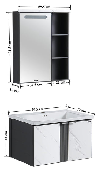 Plantex Aluminum Bathroom Vanity Cabinet Set/LED Light Glass Mirror Cabinet/Ceramic Basin for Bathroom - Pack of 1 (White&Black)