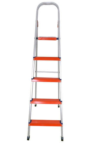 Plantex Classic 5 Step Foldable Aluminium Ladder/Step Ladder for Home Use (Orange & Silver)