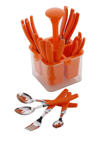 Plantex Oppo Cutlery Set with Storage Box/Spoon Set/Spoon Stand for Kitchen and Dining (24 Pieces - Orange)