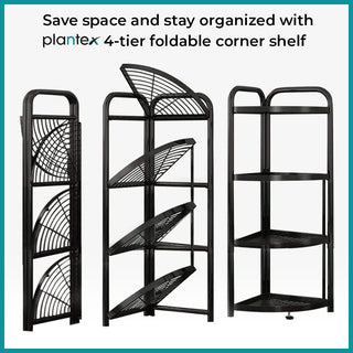 Plantex GI Metal 2-Tier Multipurpose Kitchen Corner Rack/Foldable Storage Shelf/Rack for Kitchen/Corner Stand/Organizer with PVC Pad (Black)