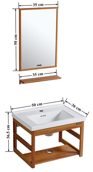 Plantex Aluminum Bathroom Vanity Cabinet Set with Sink/Mirror & Ceramic Basin for Bathroom – (Brown)