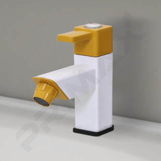 Primax PTMT EDS-123 Single Lever Pillar Cock/Table Top Wash Basin Tap/Water Faucet for Kitchen Sink (Yellow & White)