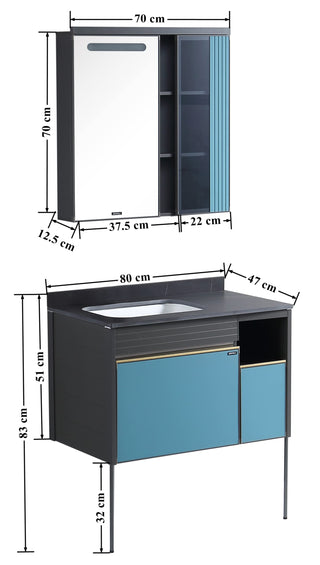 Plantex Aluminum Bathroom Vanity Cabinet Set/LED Light Glass Mirror Cabinet/Ceramic Basin for Bathroom - Pack of 1 (Blue& Black)