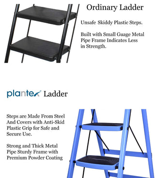 Plantex Premium Steel Folding Step Alloy Steel Ladder for Home - Wide Anti Skid Steps (Blue & Black) (6 Step)