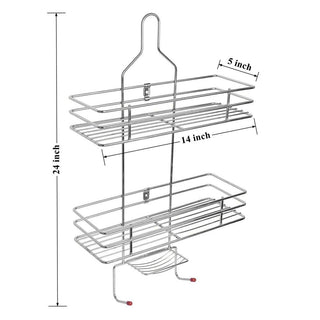 Plantex Shower Caddy for Bathroom Hanging/5in1 Stainless Steel Bathroom Shelf with Soap Holder and Hooks/Bathroom Organiser (Big Size-Square Shape-Chrome Finish)