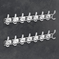 Plantex Aluminium Cloth Hanger Wall Mounted with 8 Hooks for Bathroom/Kitchen - Cloth Hanger/Towel Hanger/Keys Holder - Pack of 2 (8 Hooks, Chrome)