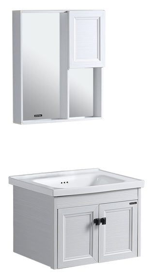 Plantex Aluminum Bathroom Vanity Cabinet Set/Glass Mirror Cabinet/Ceramic Basin for Bathroom - Pack of 1 (White)