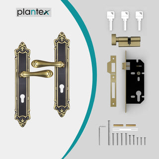 Plantex Door Lock 597 7 Inch Handle Lock for Door 3 Keys/Mortise Lock for Home Office Hotel (Brass Antique)