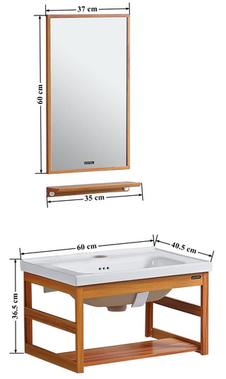 Plantex Aluminum Bathroom Vanity Cabinet Set with Sink/Mirror & Ceramic Basin for Bathroom – (Brown)