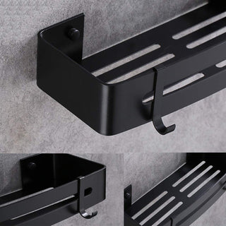 Plantex Bathroom Shelf for Wall/Space Aluminium Wall Mounted Shelf for Bathroom with Removable Hooks/Floating Shelf/Bathroom Organiser - 12x5 inches, Black (Pack of 1)