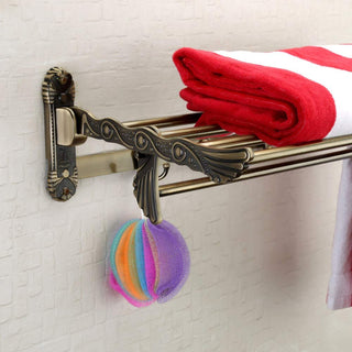 Plantex Antique Folding Towel Rack for Bathroom/Folding Towel Stand/Hanger/Bathroom Accessories (24 Inch-Brass Finish)