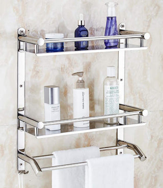 Plantex Bathroom Rack Stainless Steel - Multipurpose 3 Tier Bathroom Shelf with Towel Holder and Hooks