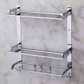 Plantex Bathroom Rack Stainless Steel - Multipurpose 3 Tier Bathroom Shelf with Towel Holder and Hooks