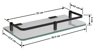 Plantex Premium Frosted Glass Shelf for Bathroom/Kitchen/Living Room with Brass Railings and Brackets - Bathroom Accessories (Transparent, Black – 12 x 6 inches - Pack of 1)