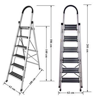 Plantex 6 Steps Ladder for Home/Aluminium Foldable Ladder/Wide Anti Skid Steps/Strong Wide Steps Ladder (Anodize Coated-Gold)