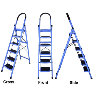 Plantex Premium Steel Folding Step Alloy Steel Ladder for Home - Wide Anti Skid Steps (Blue & Black) (6 Step)