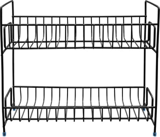 Plantex Stainless Steel 2-Tier Kitchen Rack/Spice Shelf/Kitchen/Pantry Storage Organizer (Rich Black, Tiered Shelf)