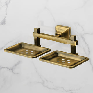 Plantex 304 Grade Stainless Steel Double Soap Holder for Bathroom/Dual Soap Dish/Soap Stand/Bathroom Accessories - Squaro (Brass Antique)