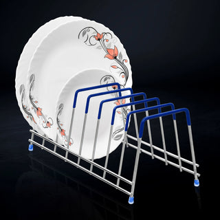 Plantex Stainless Steel Thali Organizer with Rubber Grip/Thali Rack/Cutlery Rack/Plate Stand for Kitchen Cabinet/Plates Stand/Plate Holder for Modular Kitchen/Plate Rack (Chrome)