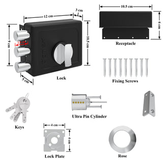 Plantex Heavy Duty Tri Bolt Lock with Key & Knob for Main Door/Suitable for Double and Single Door for Home,Office,Hotel (Z - Black)