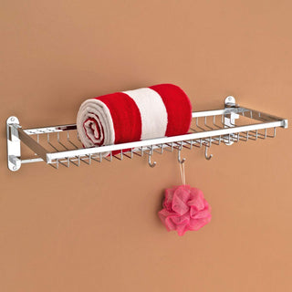 Plantex Stainless Steel Basket Folding Towel Rack for Bathroom/Towel Stand/Hanger/Bathroom Accessories (24 Inch-Chrome)