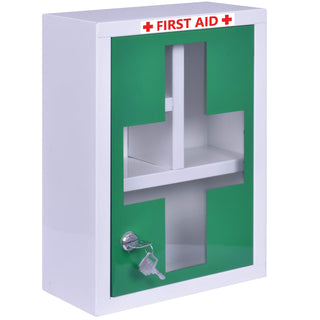 Plantex platinum (metal) big size multi compartments first aid box for home/medicine box/emergency medical box/first aid kit box/school-office use with key lock - (green & white) wall mount